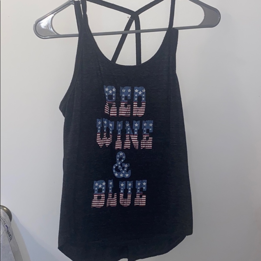 Red wine and blue strappy tank